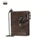 CAIBAOLAI Men's Vintage RFID Wallet with Chain, Double Zipper Large Capacity Card Holder - Image 2