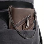 CAIBAOLAI Men's Vintage RFID Wallet with Chain, Double Zipper Large Capacity Card Holder