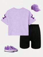 Young Girl Light Pink K POP T Shirt and Flare Pants Set, Cute Summer Outfit - Image 3