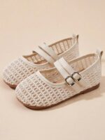 Girls Beige Mary Jane Sandals with Silver Buckle, Double Strap School Party Shoes