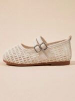 Girls Beige Mary Jane Sandals with Silver Buckle, Double Strap School Party Shoes - Image 4