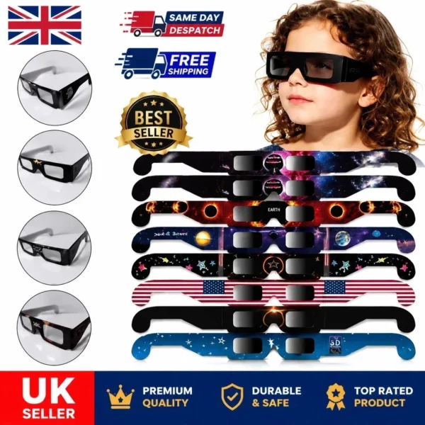 10x Solar Eclipse Glasses CE ISO Certified – Safe Sun Viewing Glasses UK 2026