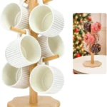 6 Cups Mug Tree, Wooden Mug Stand Cup Tree, Kitchen Storage Rack Coffee Cup Hol
