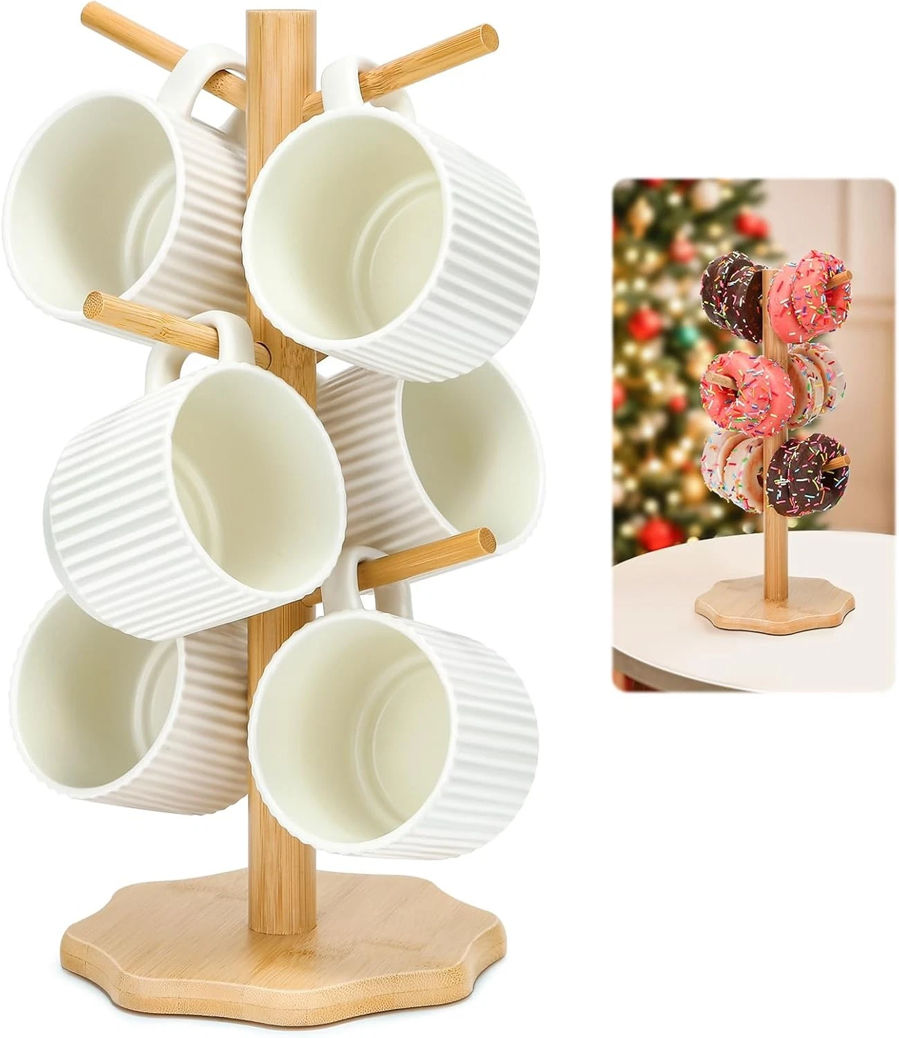 s-l1600 (14) 6 Cups Mug Tree, Wooden Mug Stand Cup Tree, Kitchen Storage Rack Coffee Cup Hol - Image 1