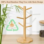 6 Cups Mug Tree, Wooden Mug Stand Cup Tree, Kitchen Storage Rack Coffee Cup Hol - Image 3