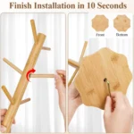 6 Cups Mug Tree, Wooden Mug Stand Cup Tree, Kitchen Storage Rack Coffee Cup Hol - Image 6