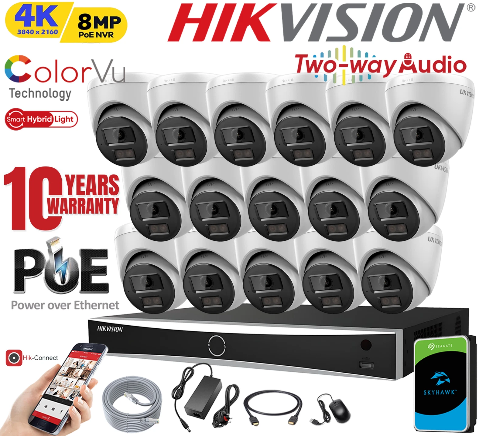 s-l1600 (25) Hikvision 8MP 4K PoE ColorVu CCTV Security Camera System with NVR - Image 1