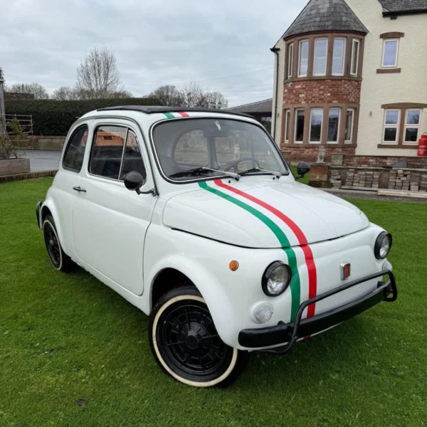 1971 Fiat 500L Classic Car in Ivory White with Italian Stripes