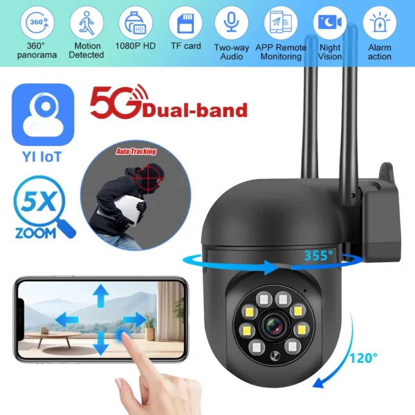 5G 1080P Wireless WiFi Outdoor CCTV PTZ Security Camera 5X Zoom Night Vision